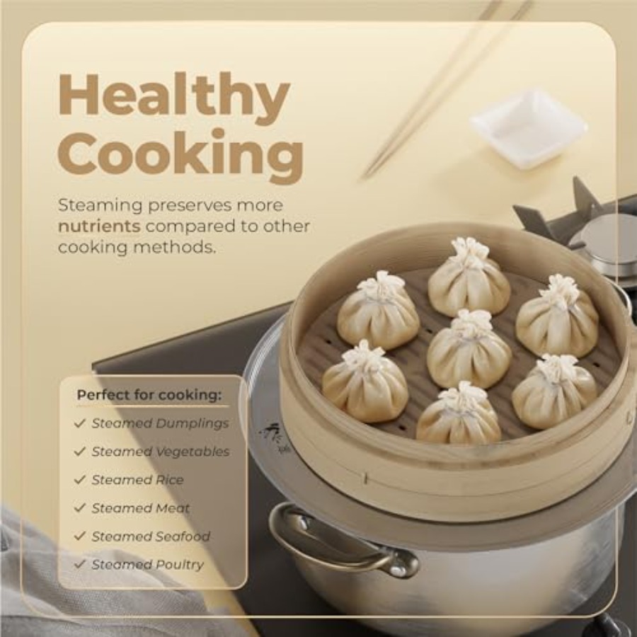 Bamboo Steamer Basket - 2-Tier - Bao Steamer Bamboo 评论和价格